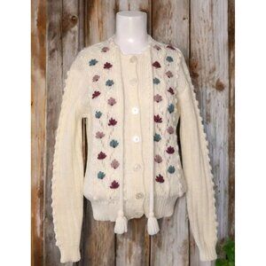 Skiva Intl Embroidered Bauble Cardigan Sweater Size M Cottagecore Floral Vtg 80s
